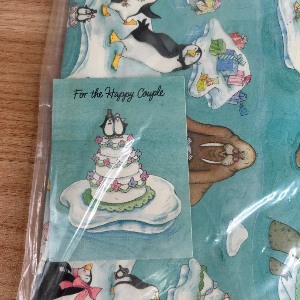 Vintage Wedding Wrapping Paper Blue Penguins Wedding Cake Set of 2 Hallmark